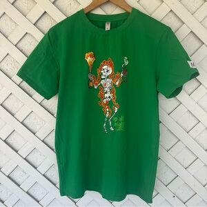 Fifth Loop Skeleton Fire Up All Night Graphic T-Shirt size Green Large